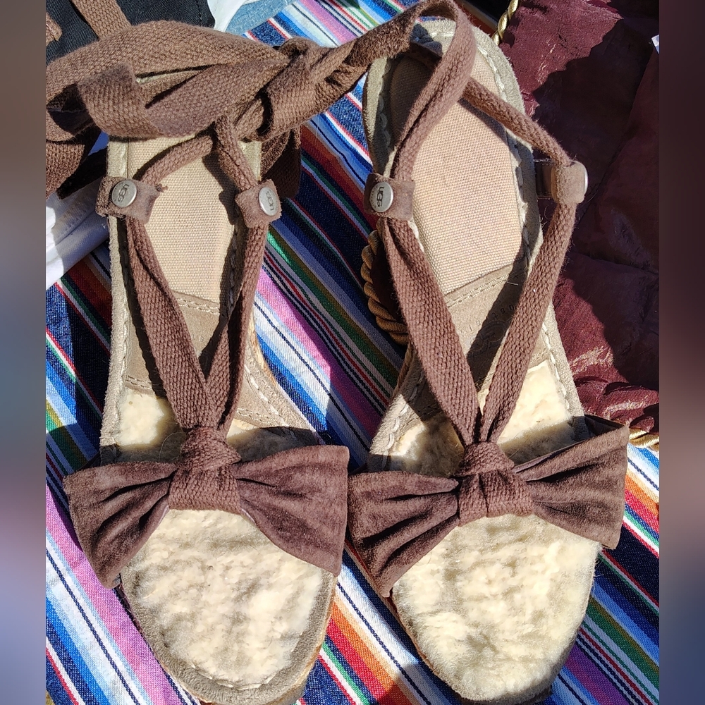 UGG AUSTRALIA AMELIE Espadrilles Wrap Lace Sandals 8 Wedge Heel